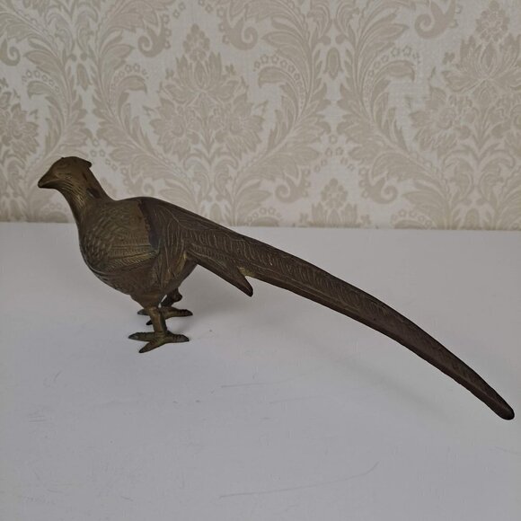 Brass Pheasant Bird Free Standing Carved Detail Vintage MCM Figurine - Picture 4 of 14